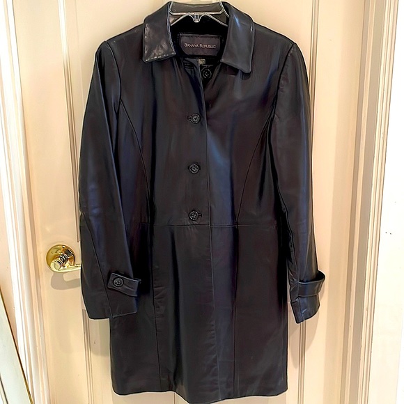 🖤 Vintage Banana Republic Leather Coat - Picture 1 of 8